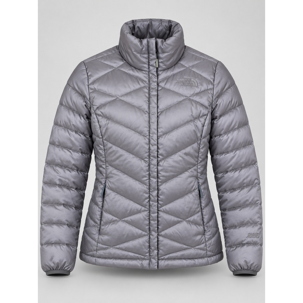 The North Face Puffer Jacket Women S Silver 550 Down Quilted Zip Up Winter Warm